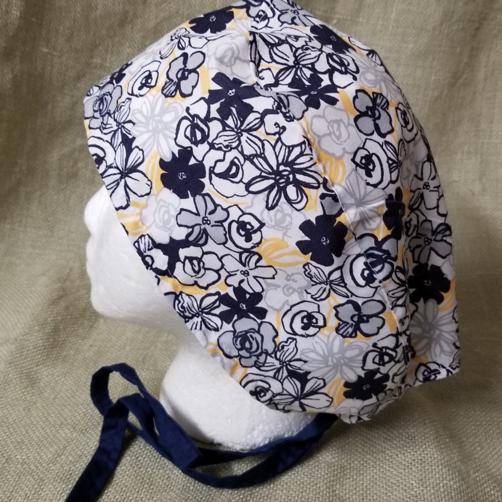Grey & Blue Abstract Flower Medical Scrub Cap